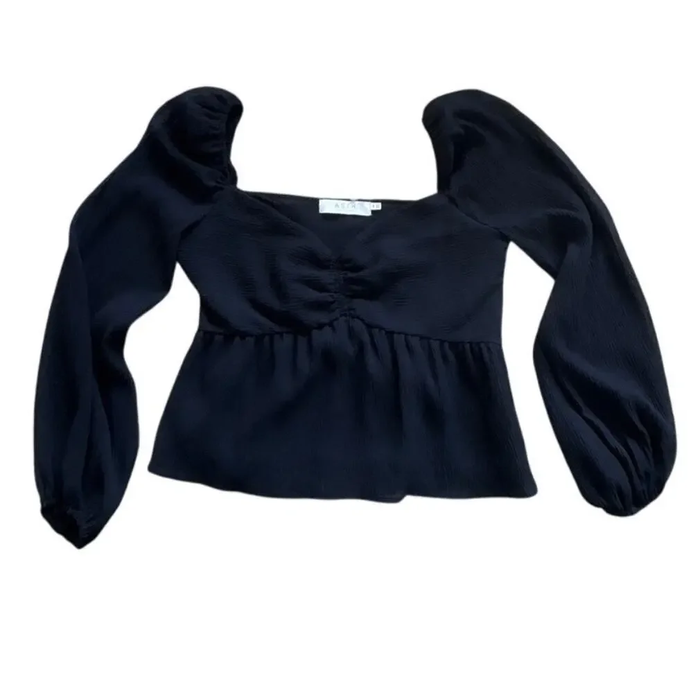 ASTR The Label Black Peplum Top M – Puff Sleeve Sweetheart Holiday